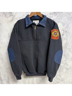 Vintage 90s Fire Fighter Sweatshirt Men’s Game Workwear Zip Polo USA Fire Dept